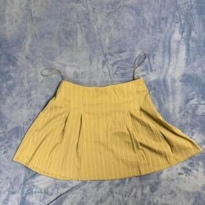 Camellia Yellow pinstripe pleated mini skirt with adjustable straps women Size M